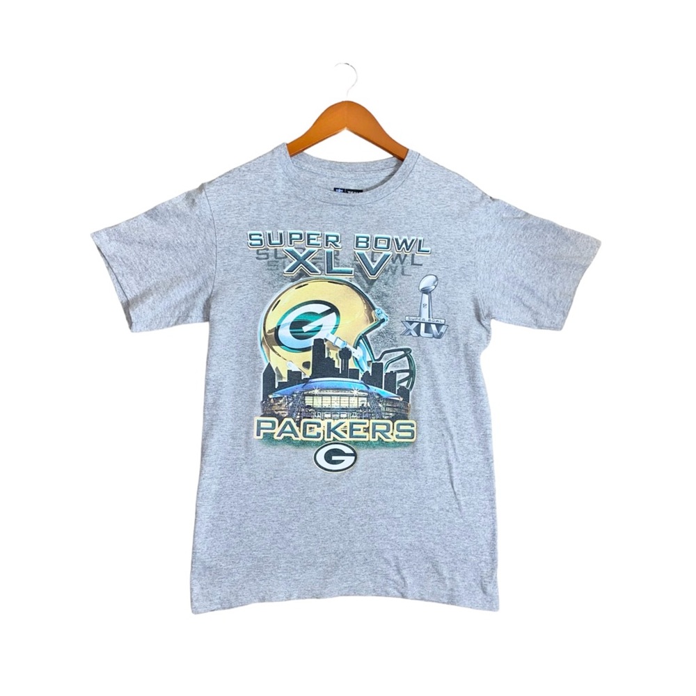 Vintage NFL Green Bay Packers Super Bowl XLV Grey Short Sleeve Graphic T-Shirt